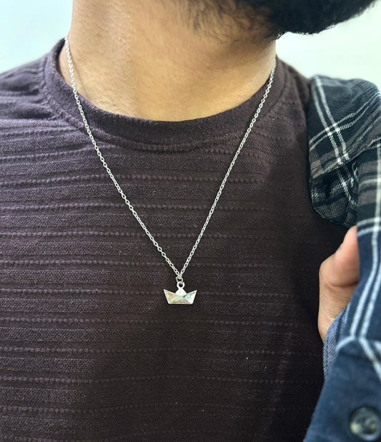 Men Origami Boat Chain Necklace