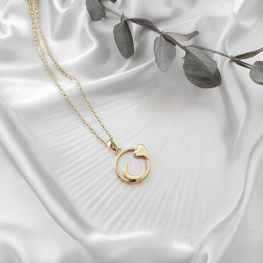 Mother of Pearl Moon & Heart Golden Women Necklace (Stainless Steel)