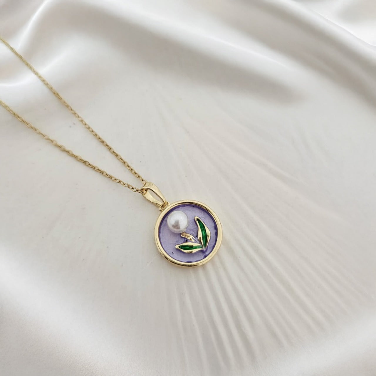 Galaxy Pearl Flower Golden Women Necklace (Stainless Steel)