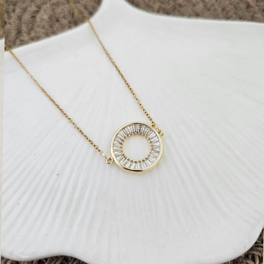 Circle Diamond Golden Women Necklace (Stainless Steel)