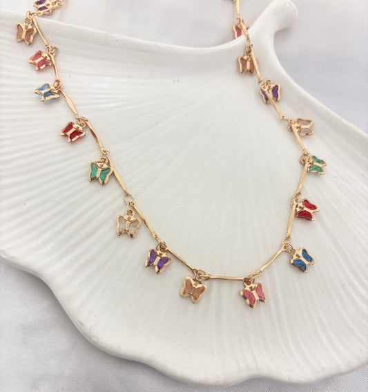 Colourfull Butterfly Golden Women Necklace