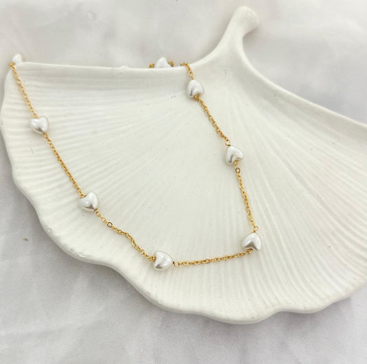 Heart Pearl Charm Golden Women Necklace