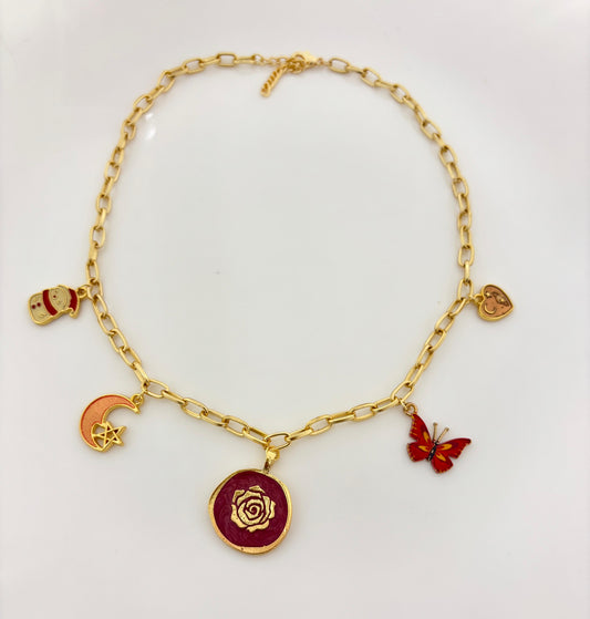Red Charm Golden Women Necklace