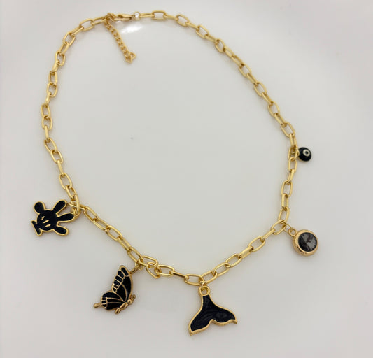 Black Charm Golden Women Necklace