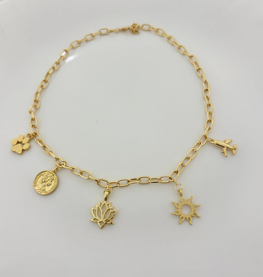 Lotus Sun Charm Golden Women Necklace