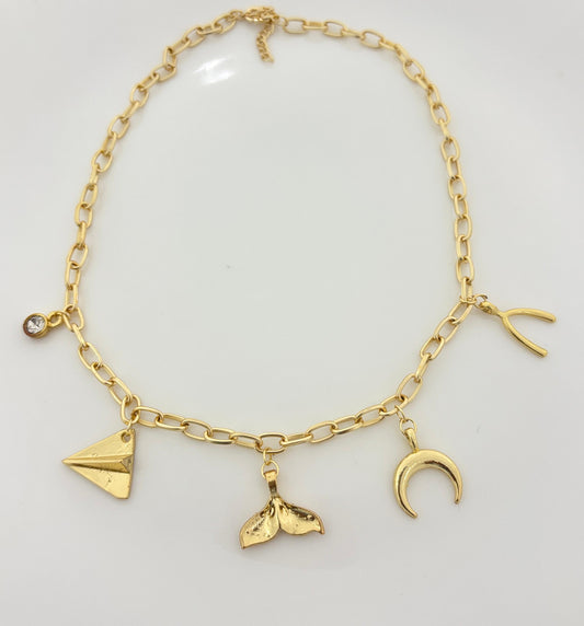 Mermaid Tail Wishbone Charm Golden Women Necklace