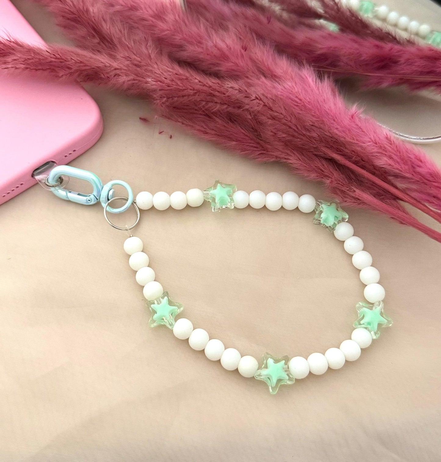 Matt White Beads Pastel Flower Phone Hanging