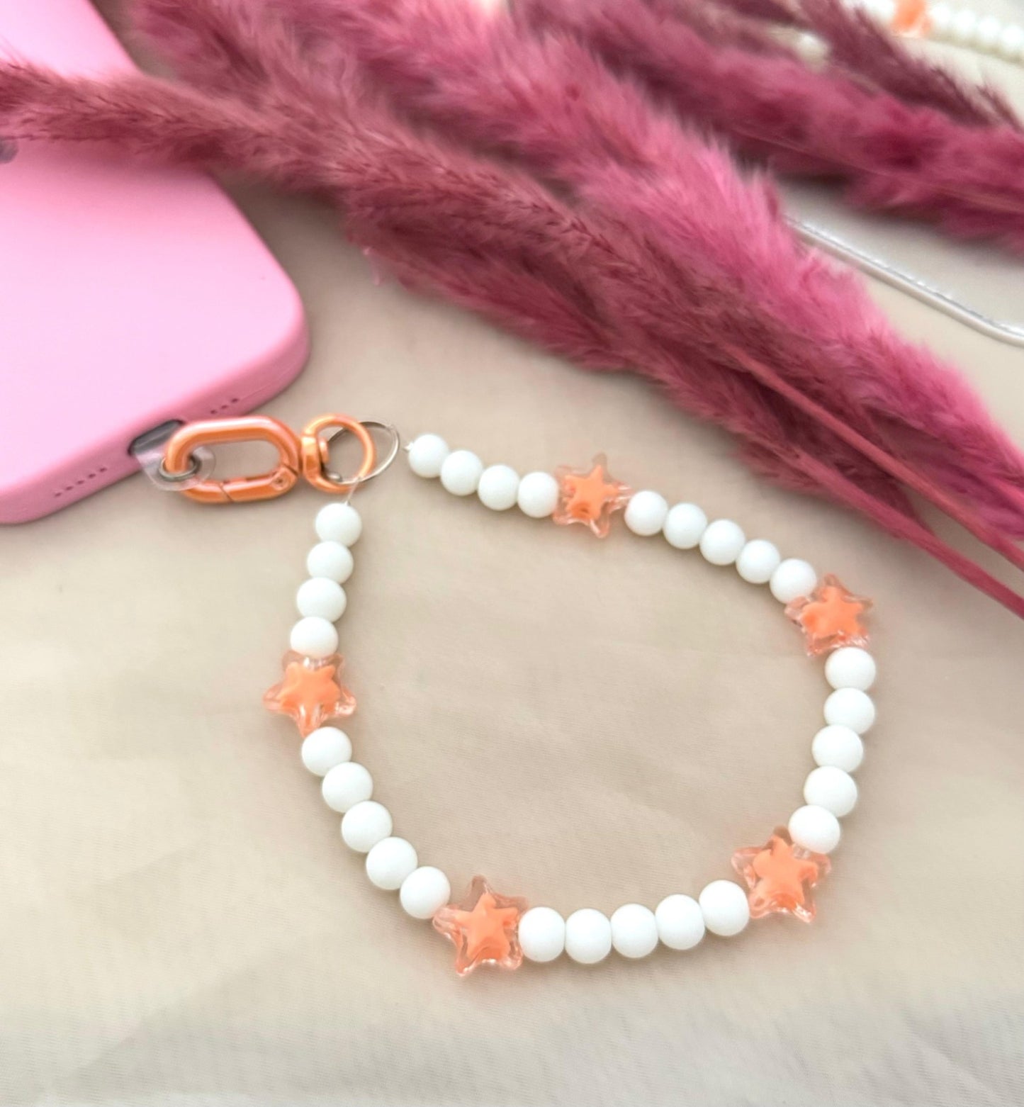Matt White Beads Pastel Flower Phone Hanging