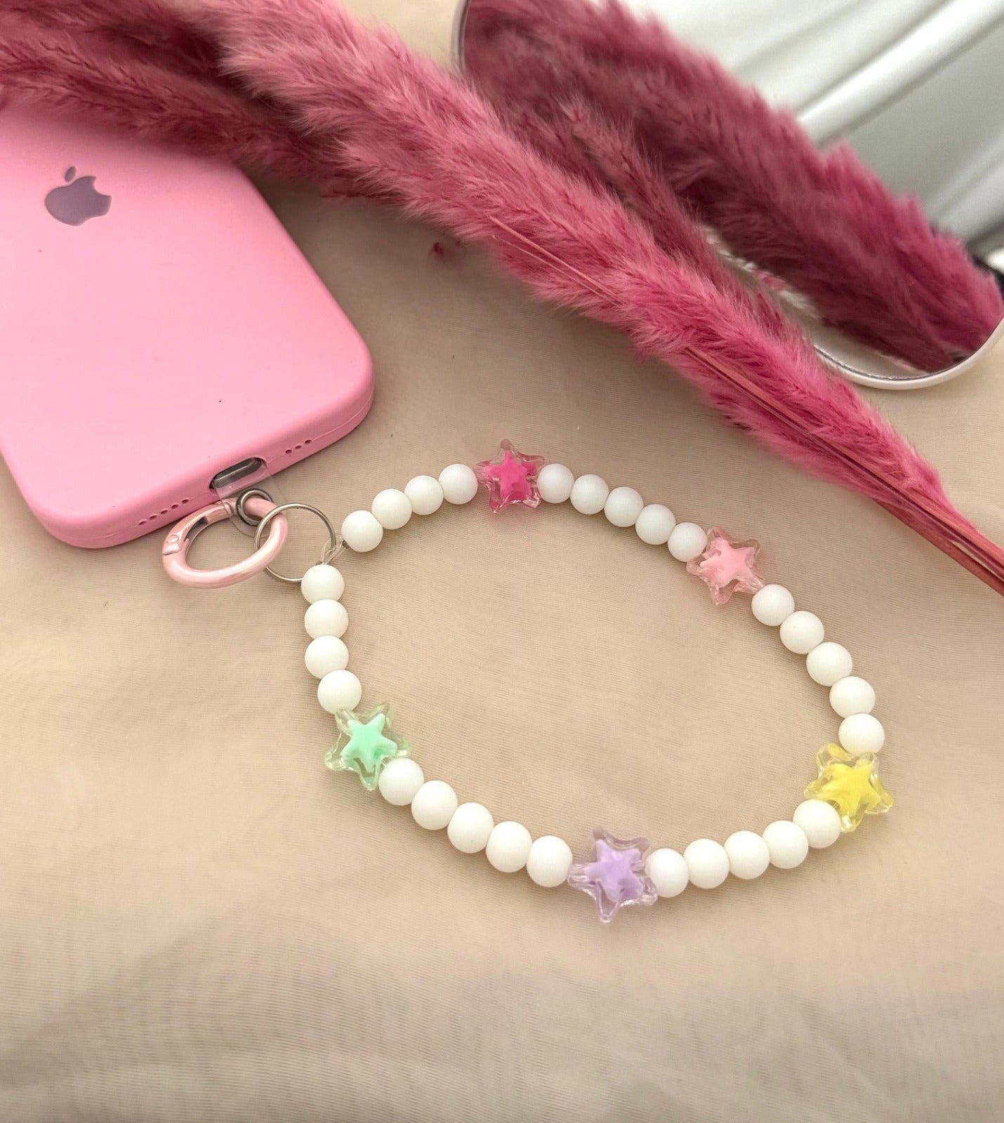 Matt White Beads Pastel Flower Phone Hanging