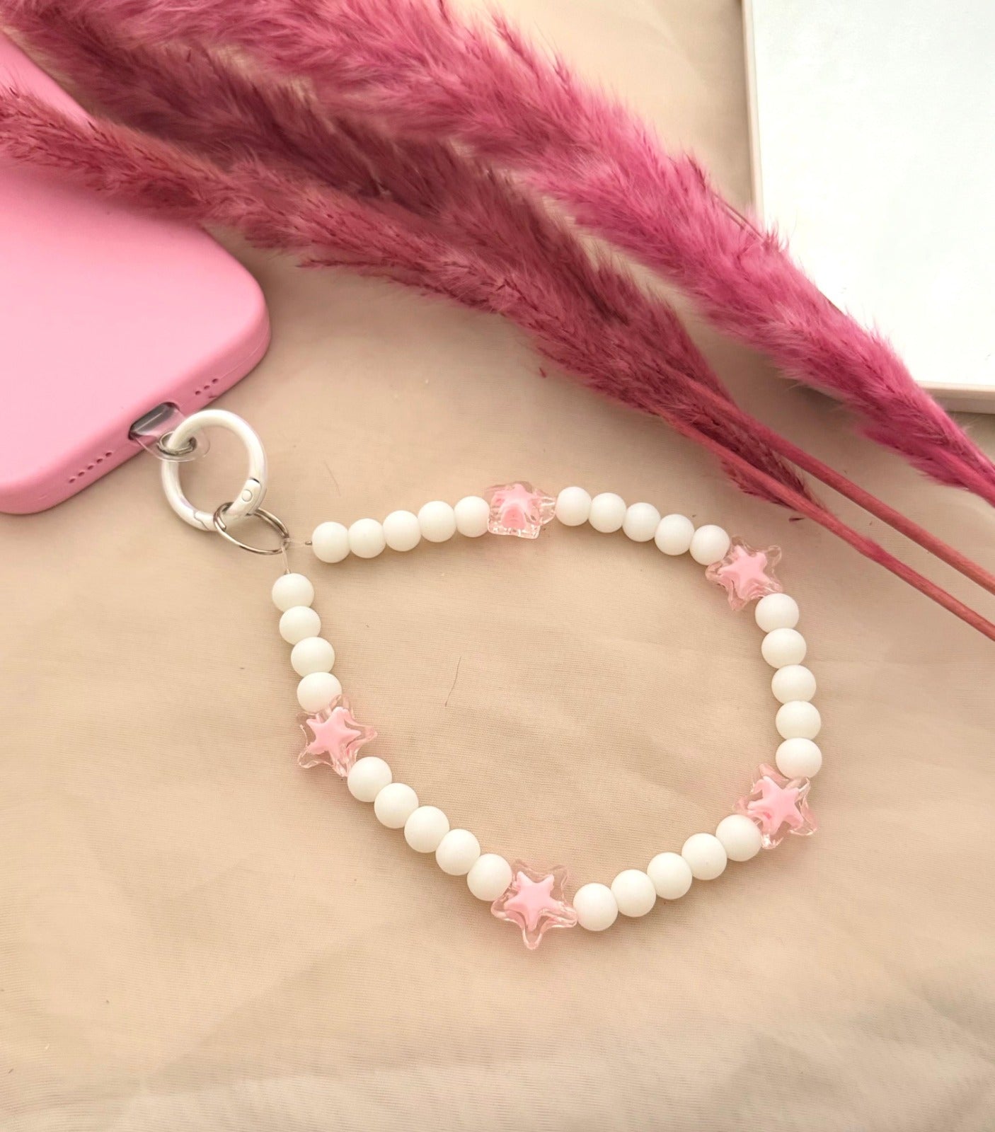 Matt White Beads Pastel Flower Phone Hanging
