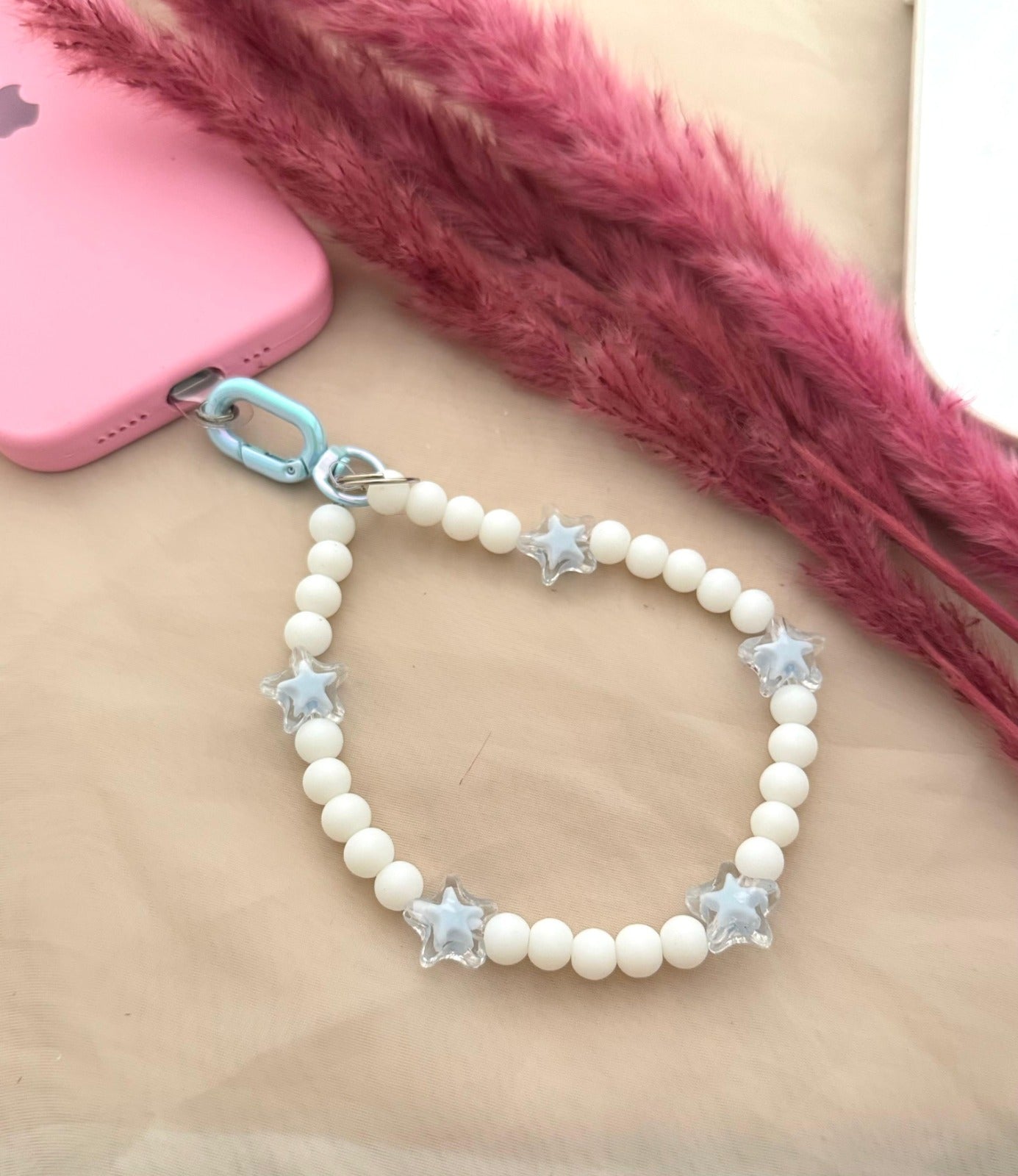 Matt White Beads Pastel Flower Phone Hanging