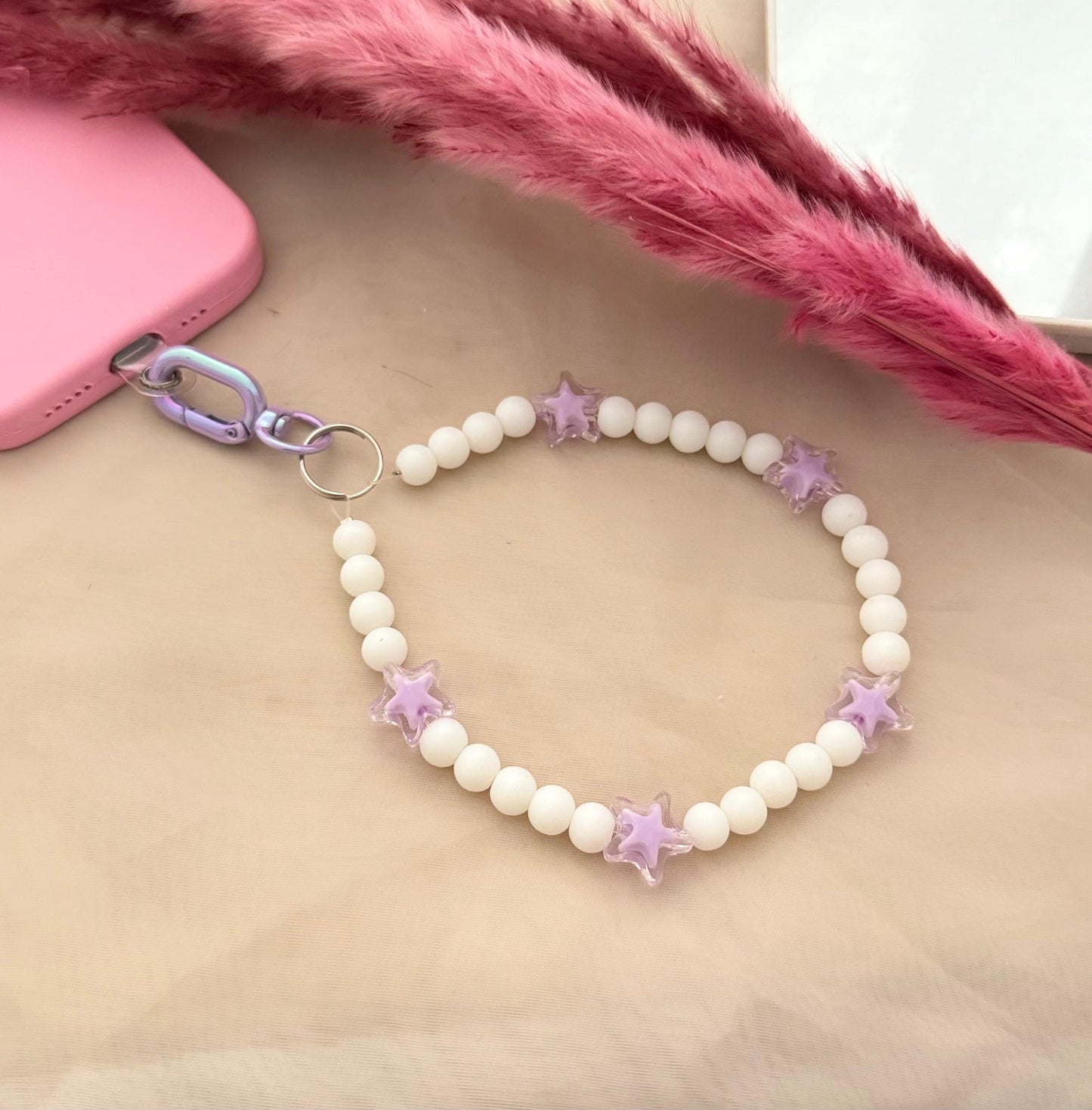 Matt White Beads Pastel Flower Phone Hanging