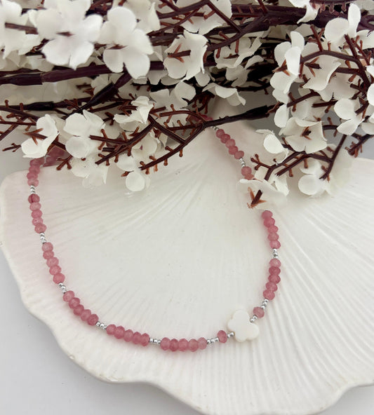 Pastel Pink Butterfly Beaded Women Necklace