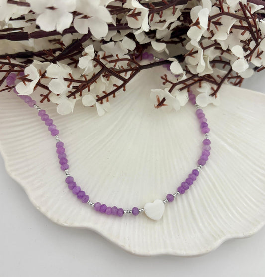 Purple Regal Heart Beaded Women Necklace