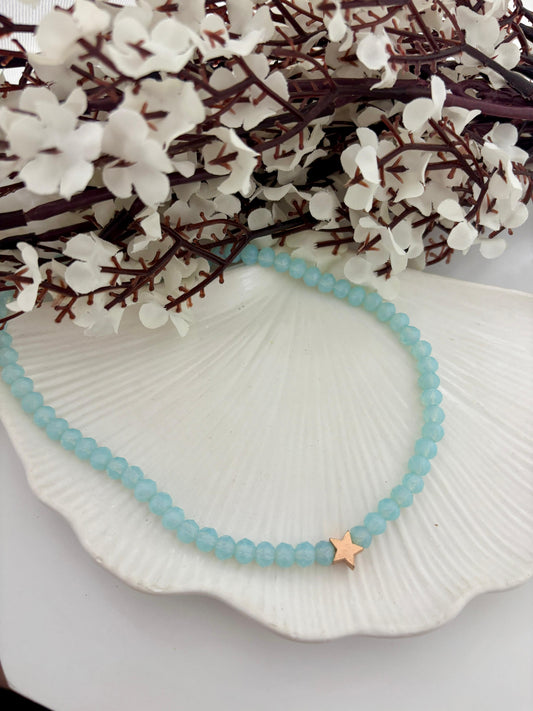 Blue Crystal Star Beaded Women Necklace