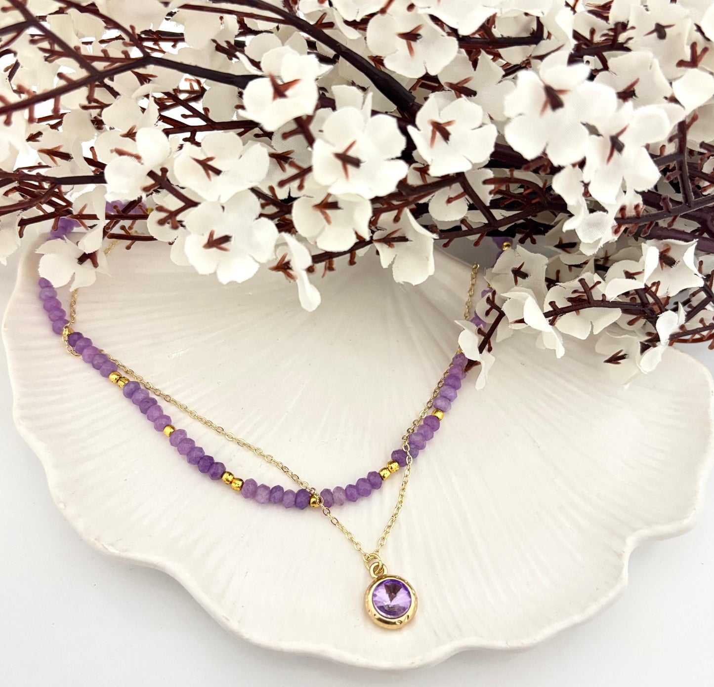 Crystal Solitaire Layered Beaded Women Necklace