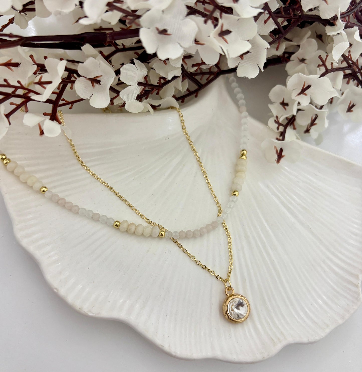 Crystal Solitaire Layered Beaded Women Necklace