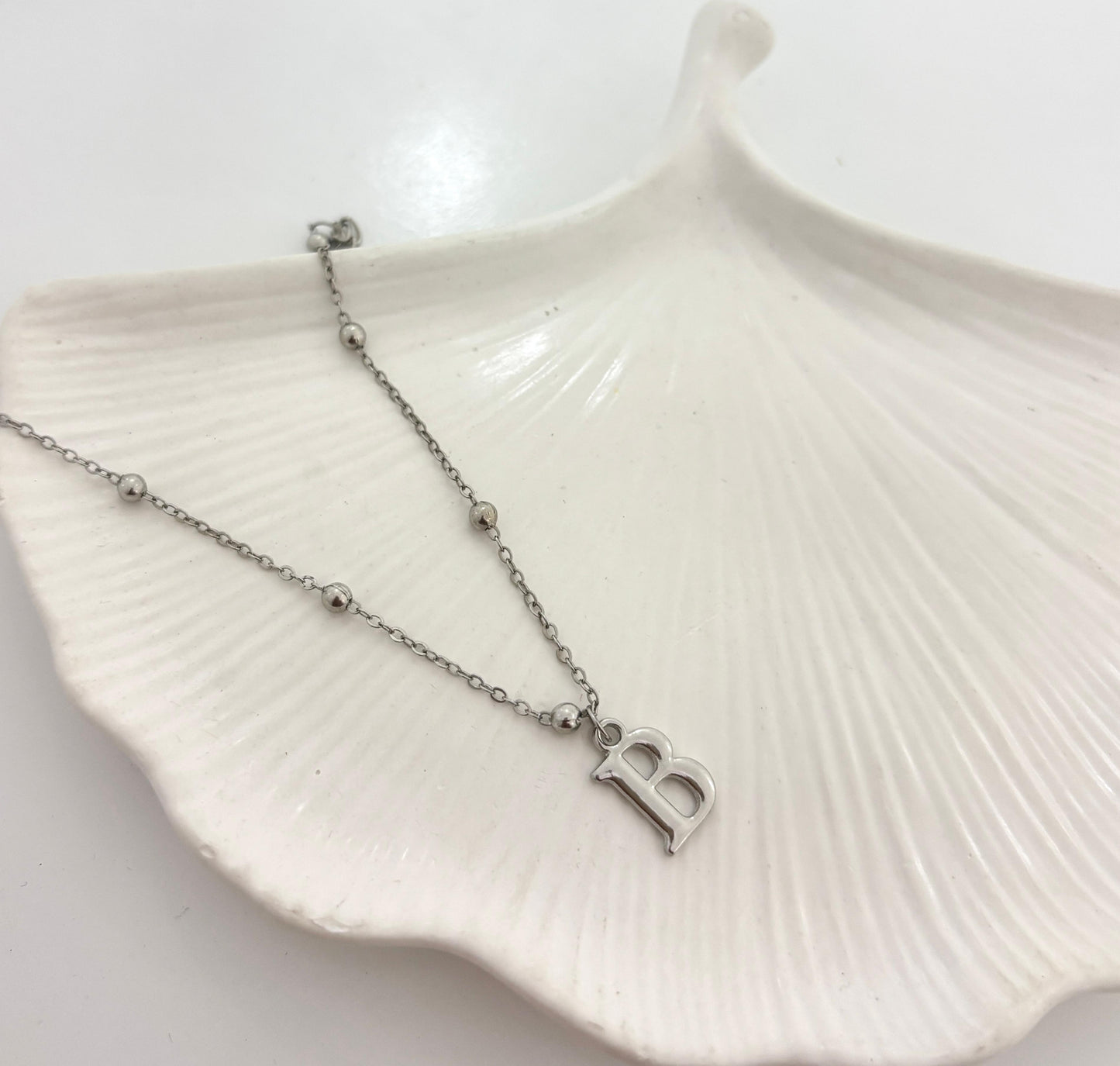 Silver Ball Chain Initial Women Necklace
