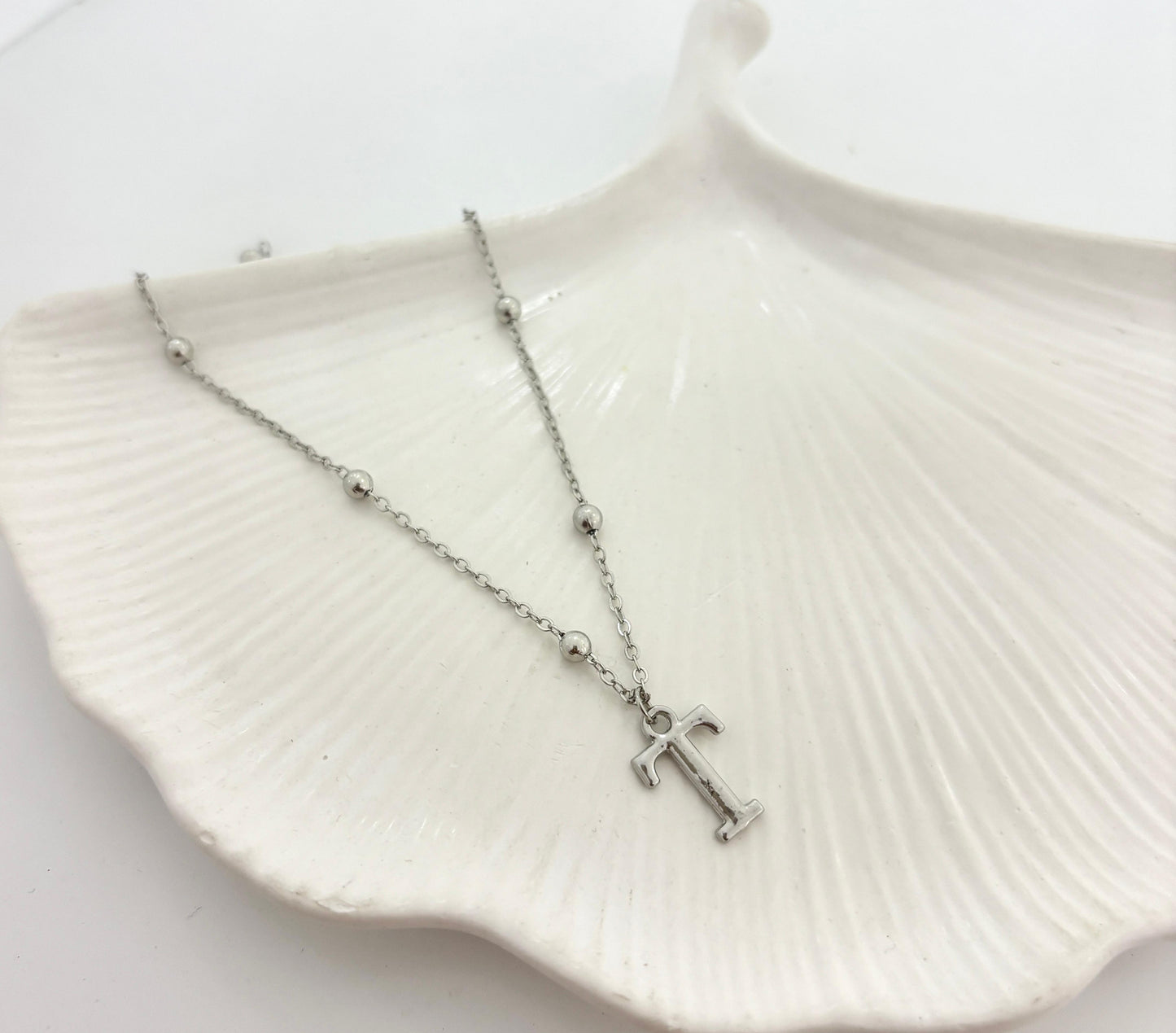 Silver Ball Chain Initial Women Necklace