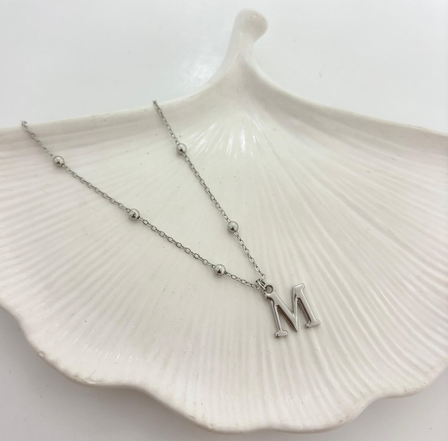 Silver Ball Chain Initial Women Necklace