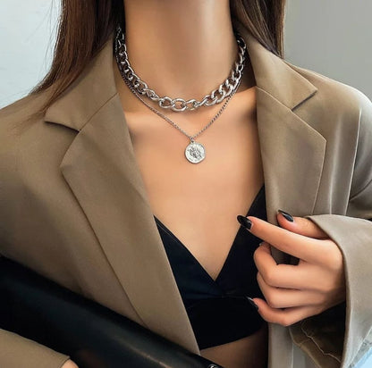 Chain Coin Layered Women Necklace