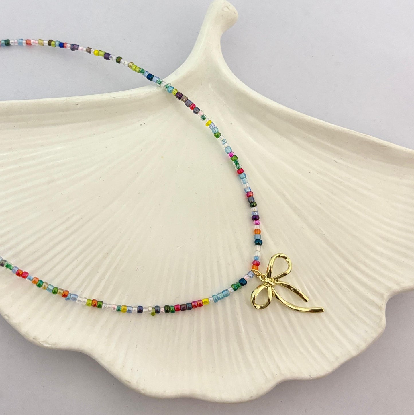 Pretty Golden Bow Beaded Women Necklace