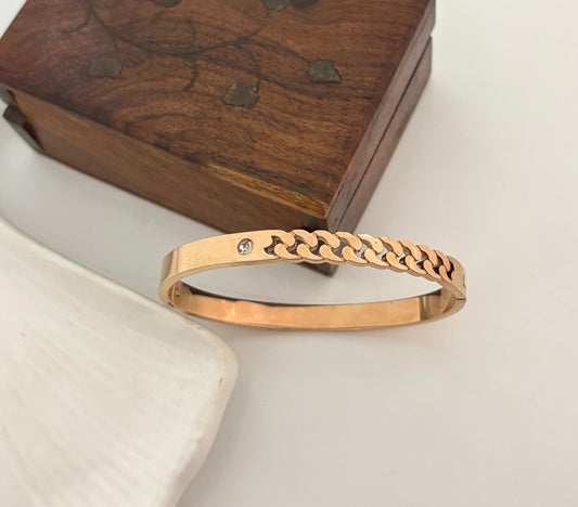 Rose Gold Diamond Criss Cross Women Kada Bracelet (Anti Tarnish)