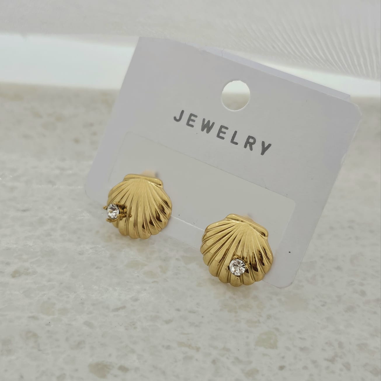 Golden Seashell Diamond Earrings (Anti Tarnish)