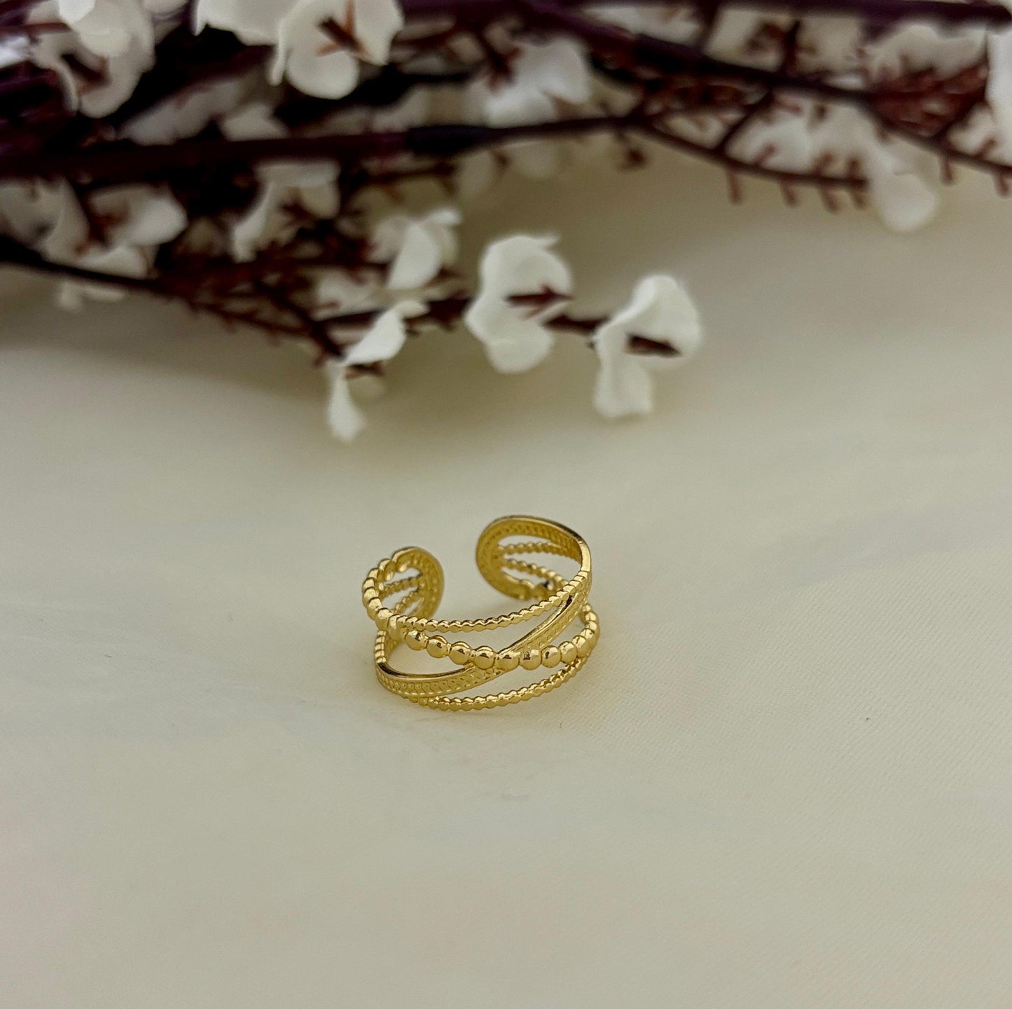 Golden Layered Criss Cross Women Ring (Adjustable)