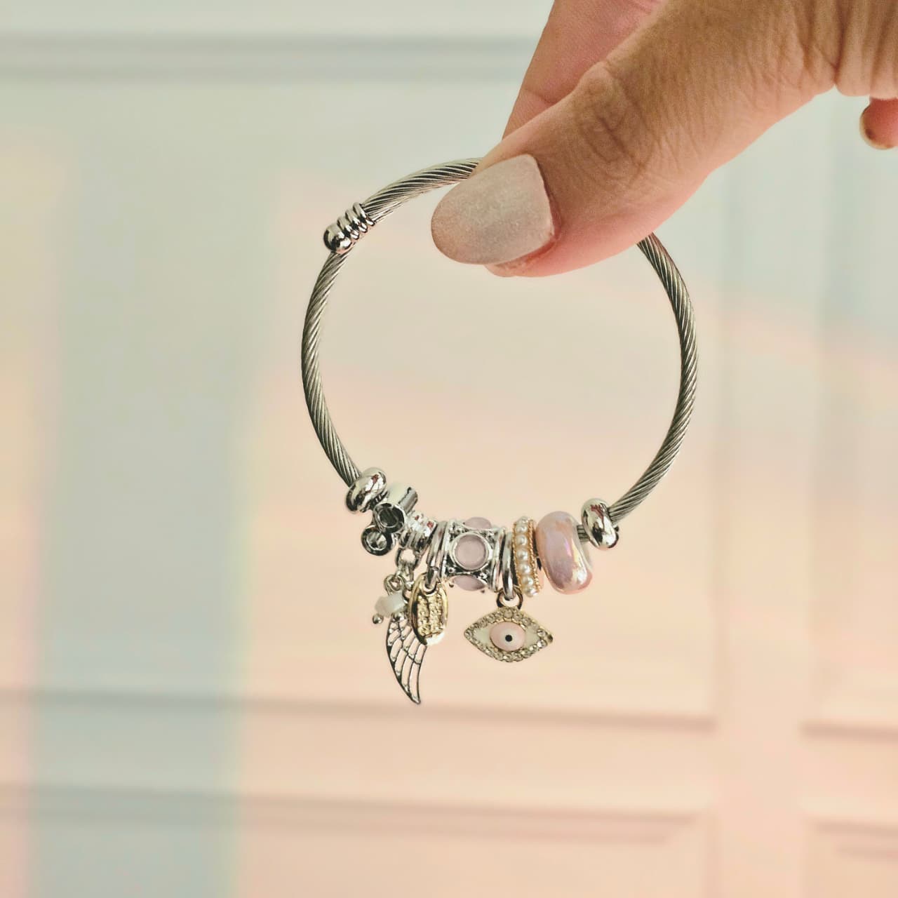 Women Evil Eye Angel Wings Infinity Silver Pandora Charm Bracelet