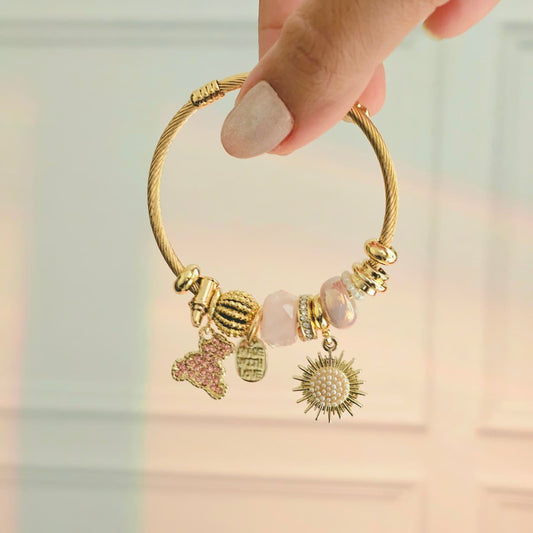 Pink Sun Teddy Pandora Charm Bracelet