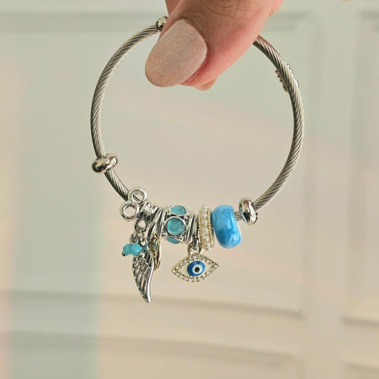 Women Evil Eye Angel Wings Infinity Silver Pandora Charm Bracelet