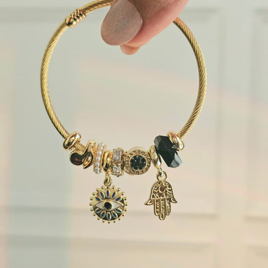 Women Black Hamsa Hand Pandora Charm Bracelet