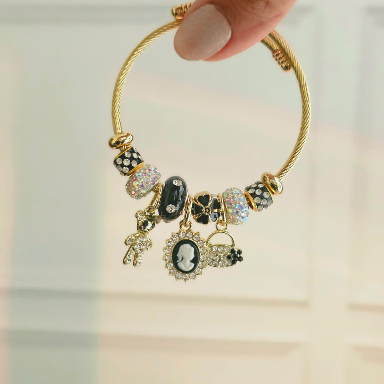 Black Victorian Teddy Pandora Charm Bracelet