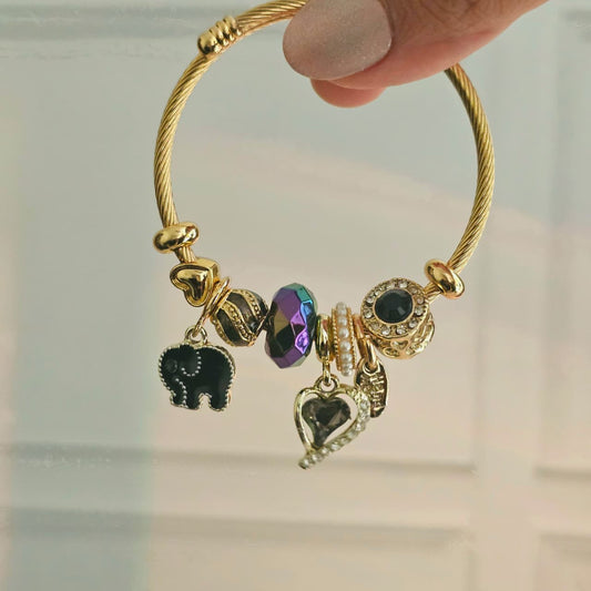 Women Black Heart Elephant Pandora Charm Bracelet