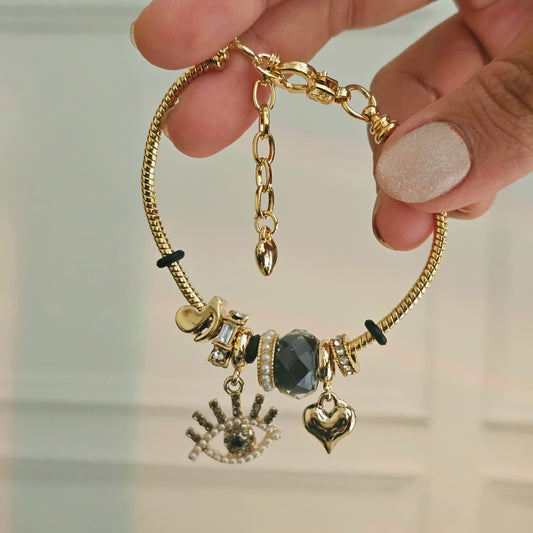Women Evil Eye Music Heart Pandora Charm Bracelet