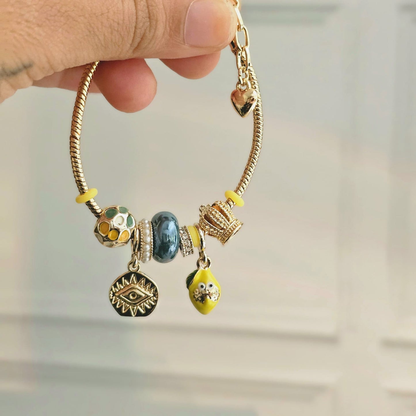 Women Yellow Blue Pandora Charm Bracelet