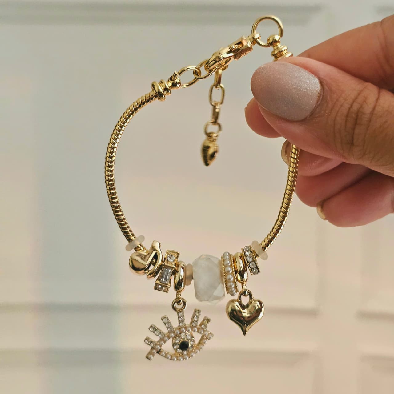 Women Evil Eye Music Heart Pandora Charm Bracelet