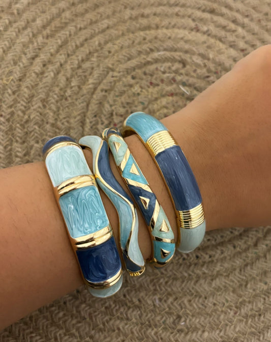 Blue Enamel Kada Bangle Stack #1