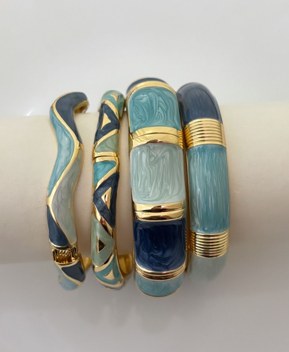 Blue Enamel Kada Bangle Stack #1