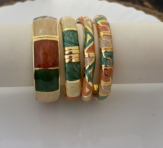 Beige Green White Enamel Kada Bracelet