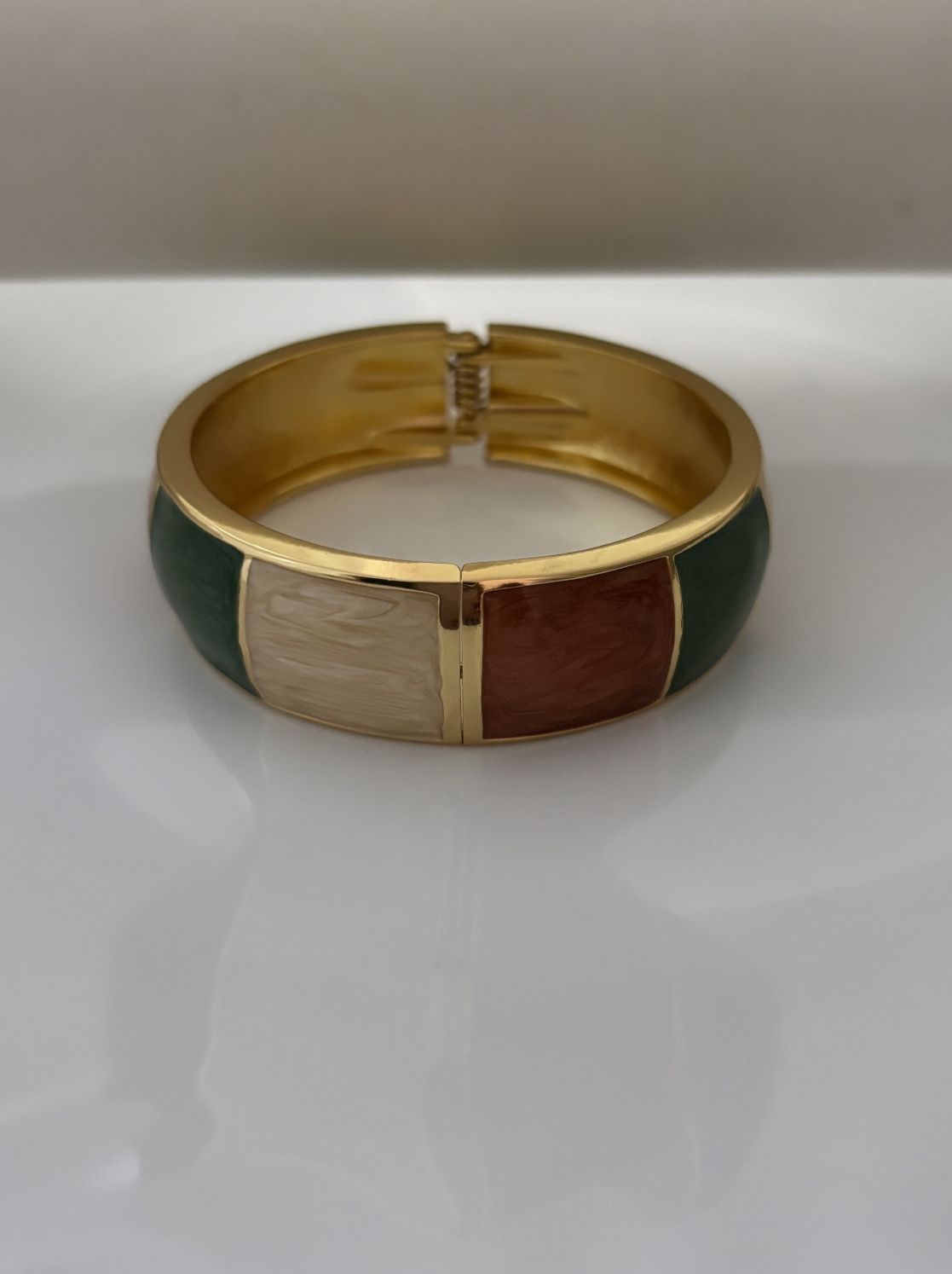 Beige Green White Enamel Kada Bracelet