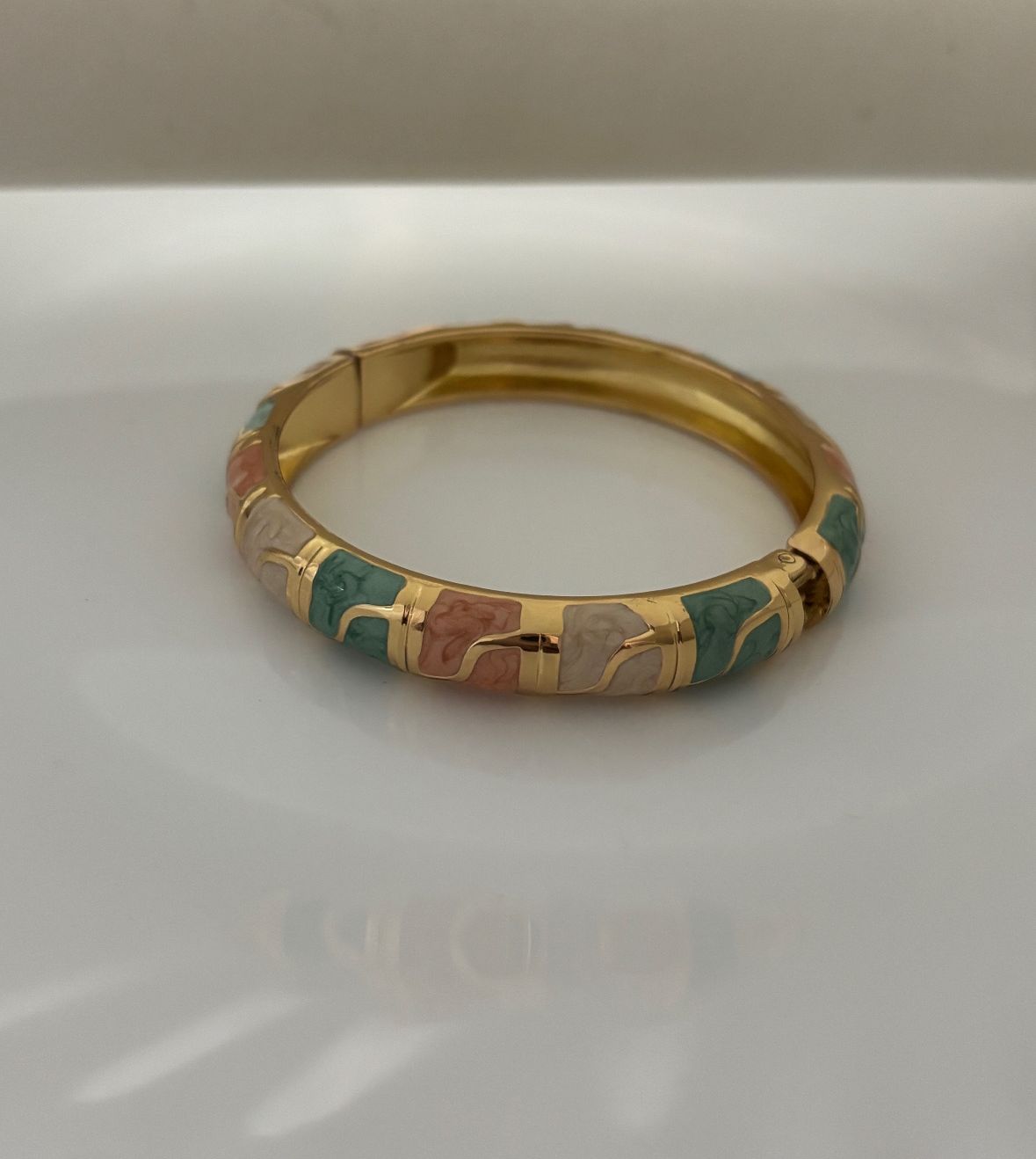 Beige Green White Enamel Kada Bracelet