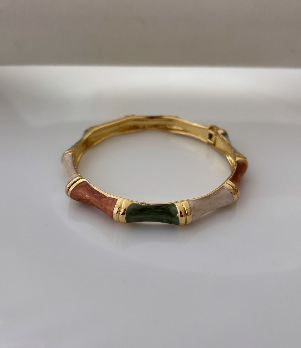 Beige Green White Enamel Kada Bracelet