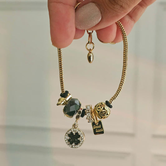 Women Golden Black Diamond Clove Pandora Bracelet