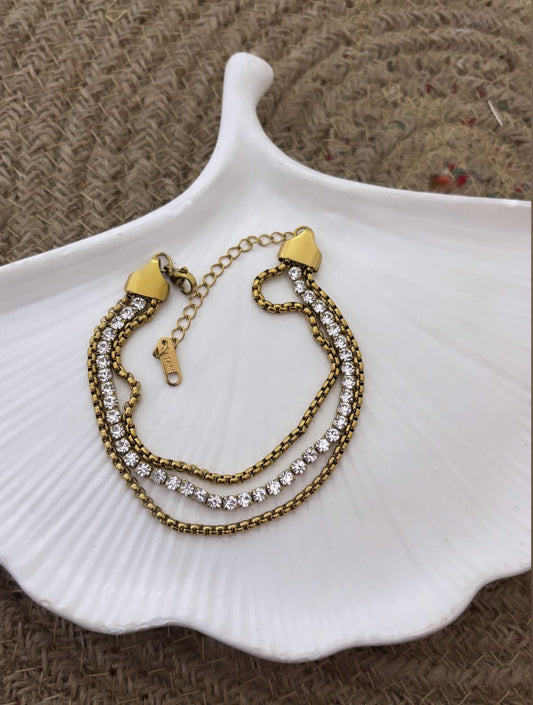 Women Three Layered Diamond Chain Bracelet (Anti Tarnish)