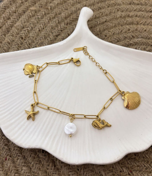 Women Stainless Steel Seashell Charm Bracelet (Anti Tarnish)
