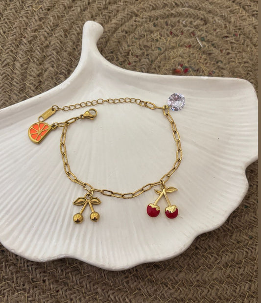 Women Cherry Charm Bracelet (Anti Tarnish)