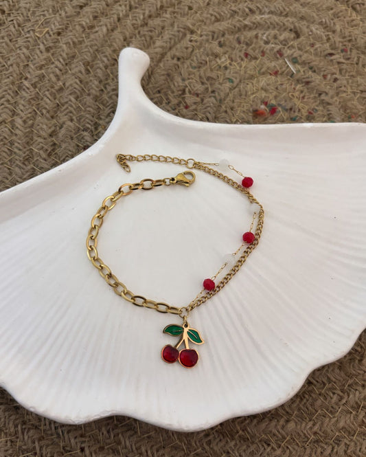 Stainless Steel Layered Cherry with Charms Bracelet(Anti-tarnish)