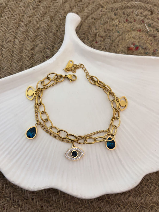 Stainless Steel Stone Evil eye Bracelet(Anti tarnish)